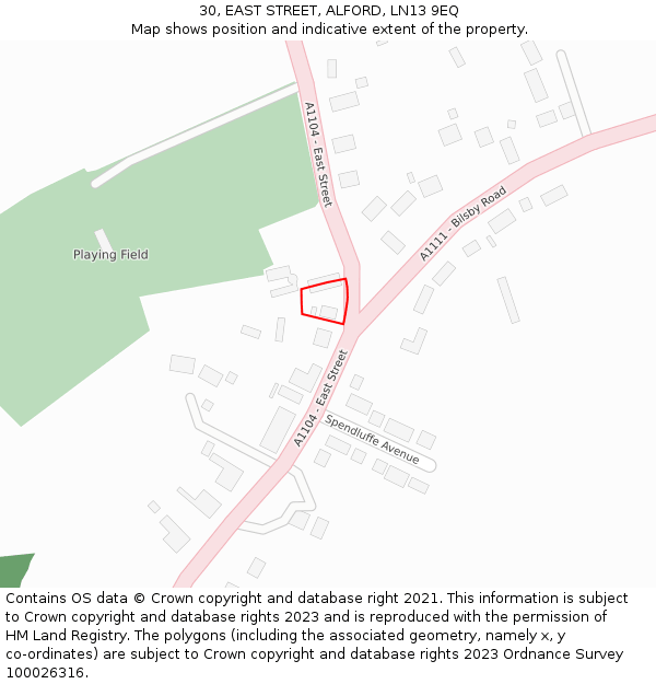 30, EAST STREET, ALFORD, LN13 9EQ: Location map and indicative extent of plot