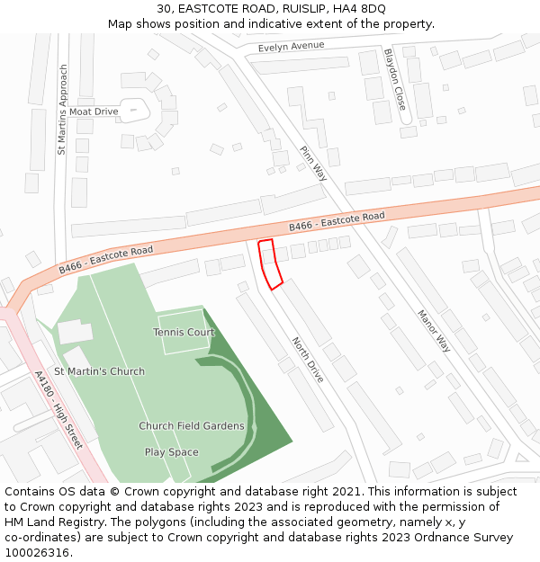 30, EASTCOTE ROAD, RUISLIP, HA4 8DQ: Location map and indicative extent of plot