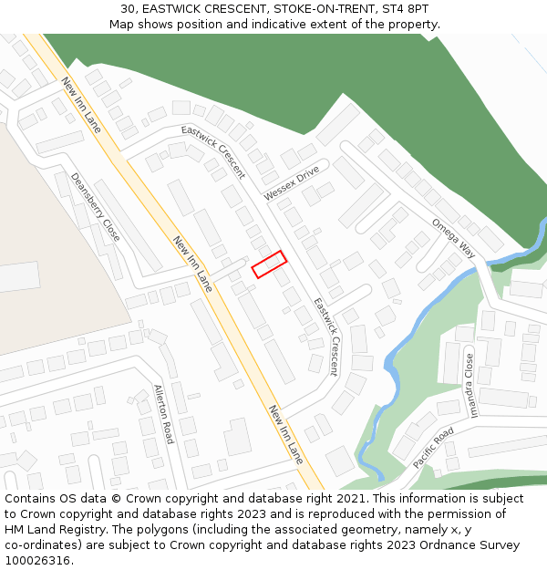30, EASTWICK CRESCENT, STOKE-ON-TRENT, ST4 8PT: Location map and indicative extent of plot