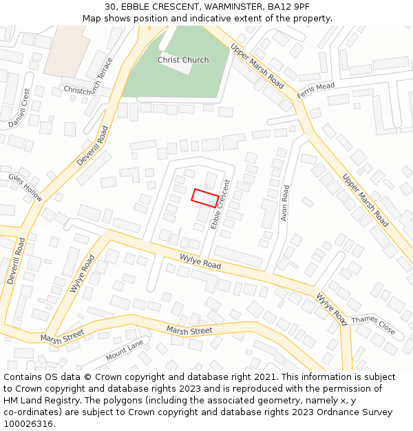 30, EBBLE CRESCENT, WARMINSTER, BA12 9PF: Location map and indicative extent of plot