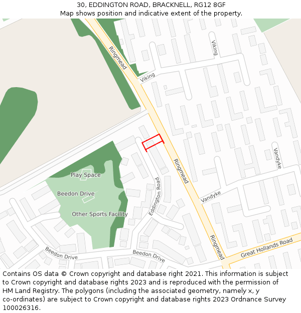 30, EDDINGTON ROAD, BRACKNELL, RG12 8GF: Location map and indicative extent of plot