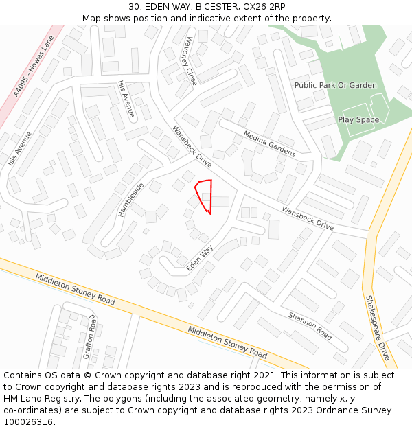 30, EDEN WAY, BICESTER, OX26 2RP: Location map and indicative extent of plot