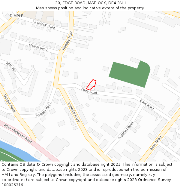 30, EDGE ROAD, MATLOCK, DE4 3NH: Location map and indicative extent of plot