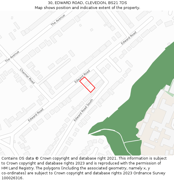 30, EDWARD ROAD, CLEVEDON, BS21 7DS: Location map and indicative extent of plot