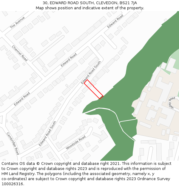 30, EDWARD ROAD SOUTH, CLEVEDON, BS21 7JA: Location map and indicative extent of plot