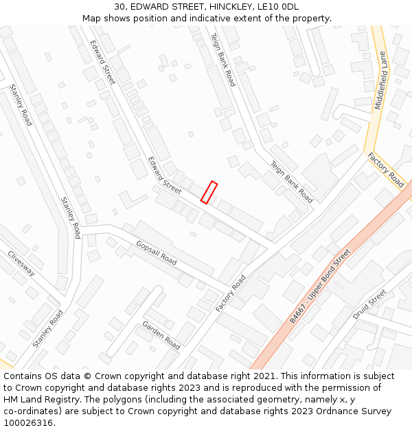 30, EDWARD STREET, HINCKLEY, LE10 0DL: Location map and indicative extent of plot