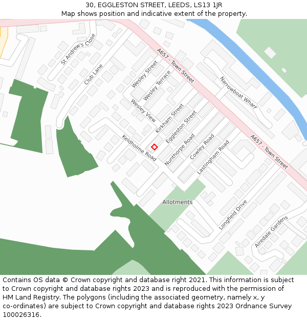 30, EGGLESTON STREET, LEEDS, LS13 1JR: Location map and indicative extent of plot