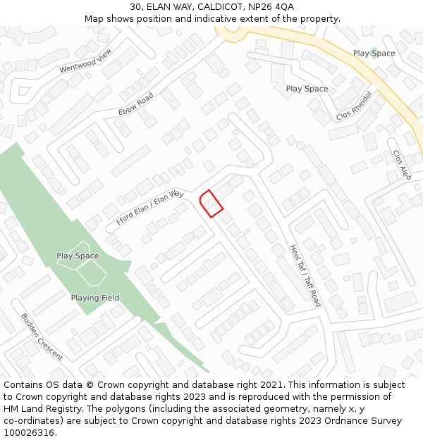 30, ELAN WAY, CALDICOT, NP26 4QA: Location map and indicative extent of plot