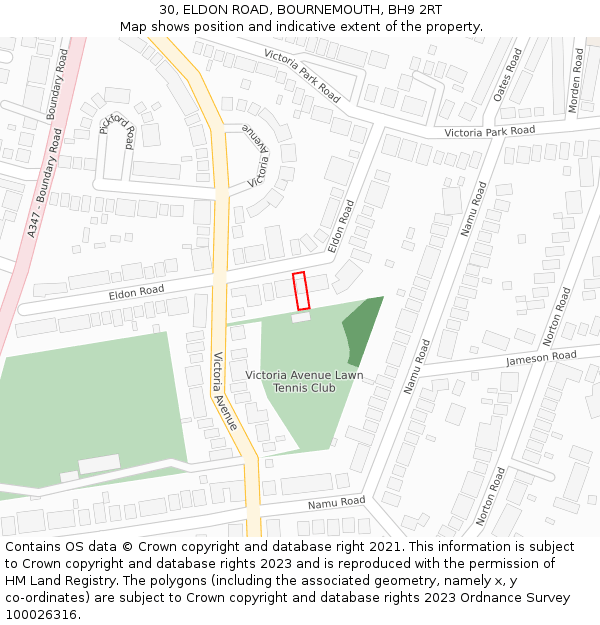 30, ELDON ROAD, BOURNEMOUTH, BH9 2RT: Location map and indicative extent of plot