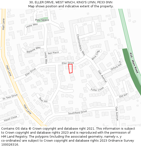 30, ELLER DRIVE, WEST WINCH, KING'S LYNN, PE33 0NN: Location map and indicative extent of plot