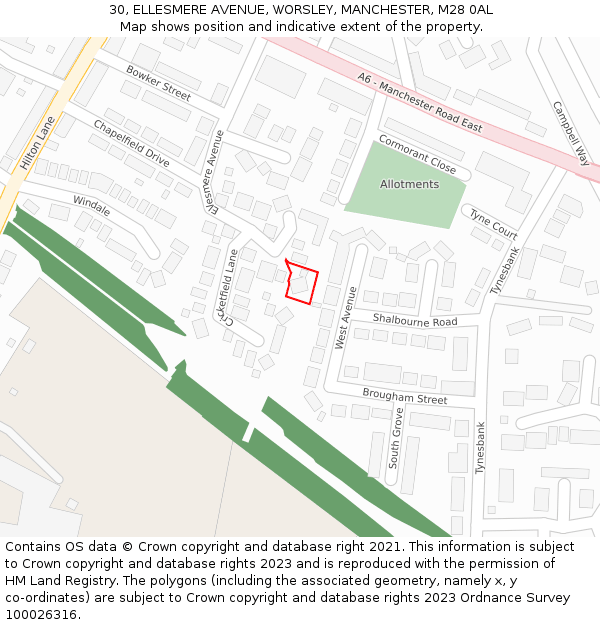 30, ELLESMERE AVENUE, WORSLEY, MANCHESTER, M28 0AL: Location map and indicative extent of plot