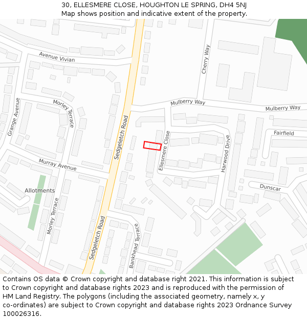 30, ELLESMERE CLOSE, HOUGHTON LE SPRING, DH4 5NJ: Location map and indicative extent of plot