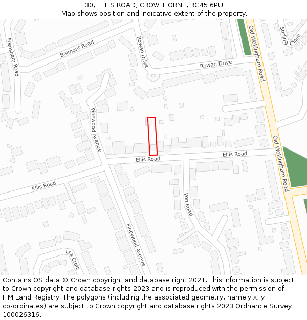 30, ELLIS ROAD, CROWTHORNE, RG45 6PU: Location map and indicative extent of plot