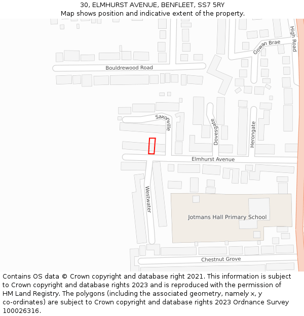 30, ELMHURST AVENUE, BENFLEET, SS7 5RY: Location map and indicative extent of plot