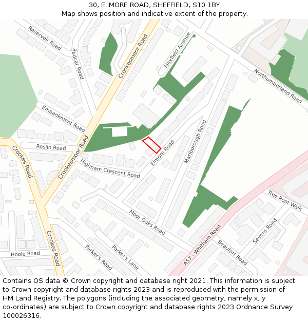 30, ELMORE ROAD, SHEFFIELD, S10 1BY: Location map and indicative extent of plot