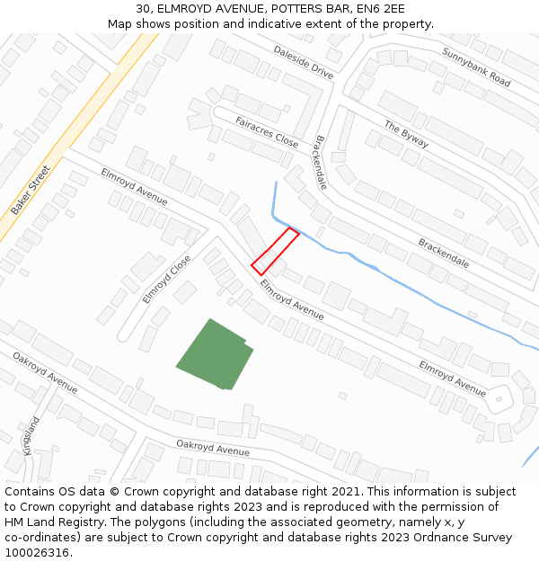 30, ELMROYD AVENUE, POTTERS BAR, EN6 2EE: Location map and indicative extent of plot