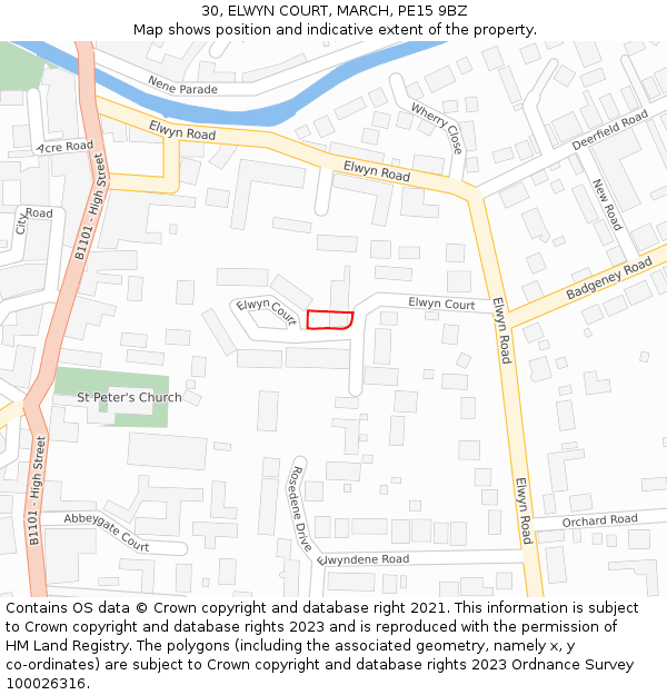 30, ELWYN COURT, MARCH, PE15 9BZ: Location map and indicative extent of plot