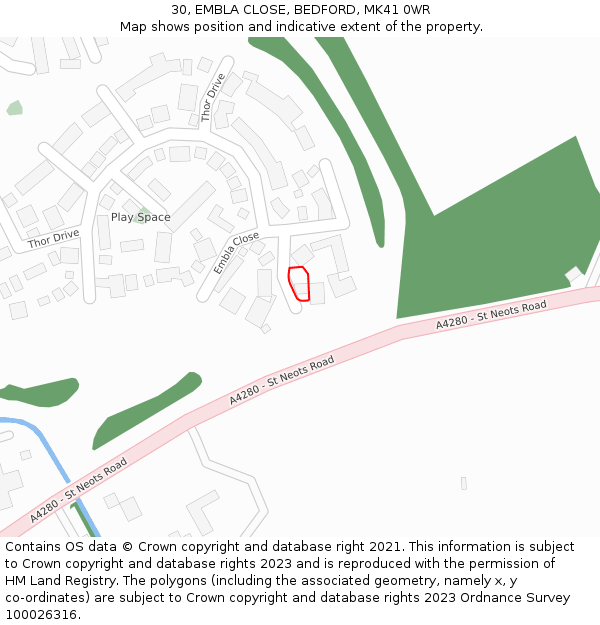 30, EMBLA CLOSE, BEDFORD, MK41 0WR: Location map and indicative extent of plot