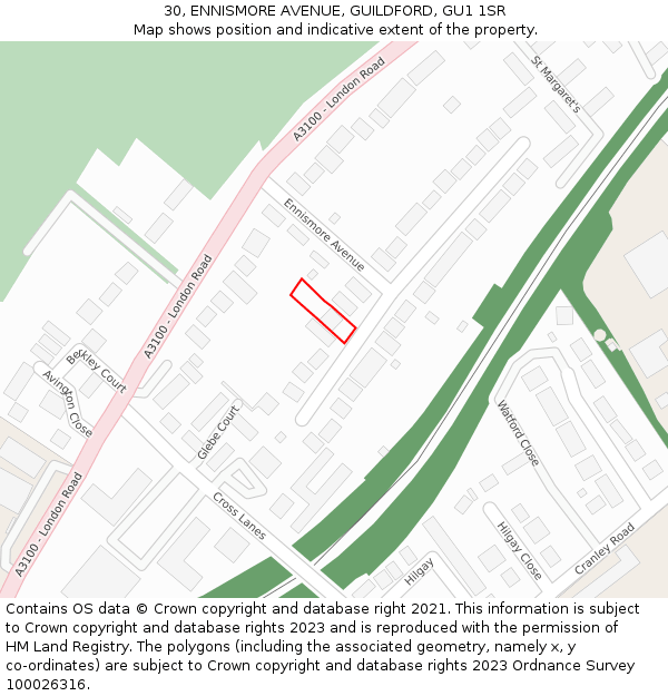 30, ENNISMORE AVENUE, GUILDFORD, GU1 1SR: Location map and indicative extent of plot