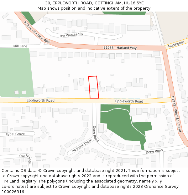 30, EPPLEWORTH ROAD, COTTINGHAM, HU16 5YE: Location map and indicative extent of plot