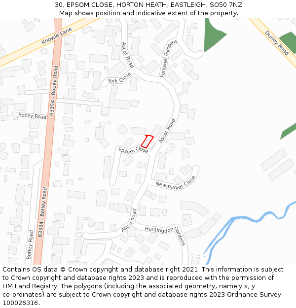 30, EPSOM CLOSE, HORTON HEATH, EASTLEIGH, SO50 7NZ: Location map and indicative extent of plot