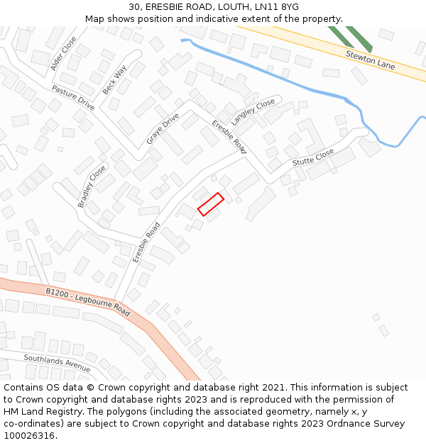 30, ERESBIE ROAD, LOUTH, LN11 8YG: Location map and indicative extent of plot