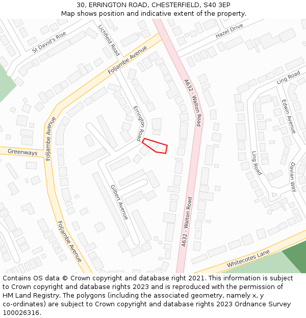 30, ERRINGTON ROAD, CHESTERFIELD, S40 3EP: Location map and indicative extent of plot