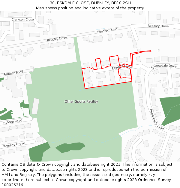 30, ESKDALE CLOSE, BURNLEY, BB10 2SH: Location map and indicative extent of plot