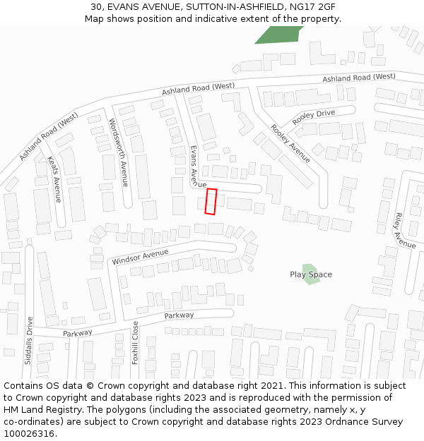 30, EVANS AVENUE, SUTTON-IN-ASHFIELD, NG17 2GF: Location map and indicative extent of plot