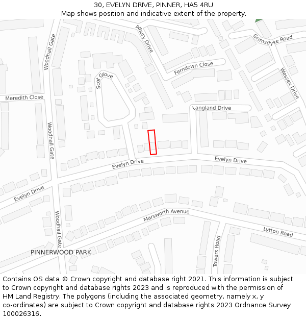 30, EVELYN DRIVE, PINNER, HA5 4RU: Location map and indicative extent of plot