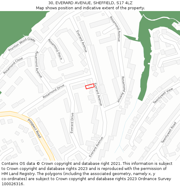 30, EVERARD AVENUE, SHEFFIELD, S17 4LZ: Location map and indicative extent of plot