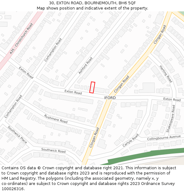 30, EXTON ROAD, BOURNEMOUTH, BH6 5QF: Location map and indicative extent of plot