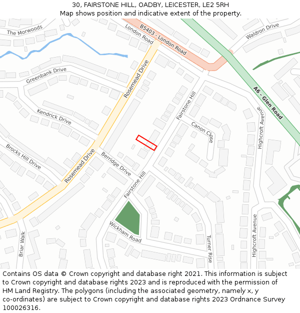 30, FAIRSTONE HILL, OADBY, LEICESTER, LE2 5RH: Location map and indicative extent of plot