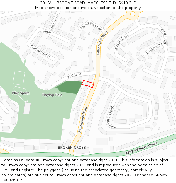 30, FALLIBROOME ROAD, MACCLESFIELD, SK10 3LD: Location map and indicative extent of plot