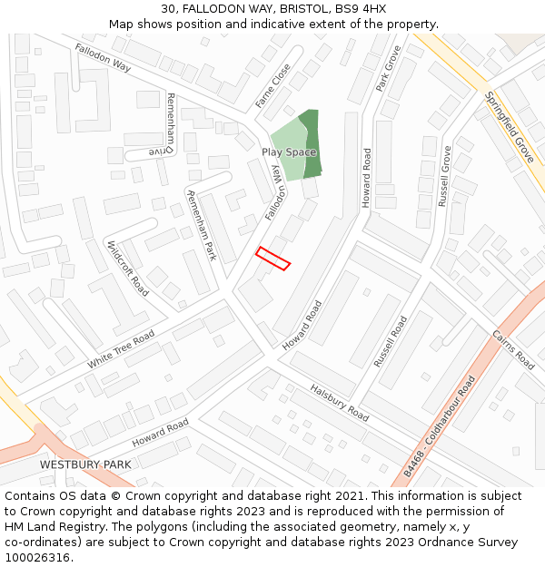 30, FALLODON WAY, BRISTOL, BS9 4HX: Location map and indicative extent of plot