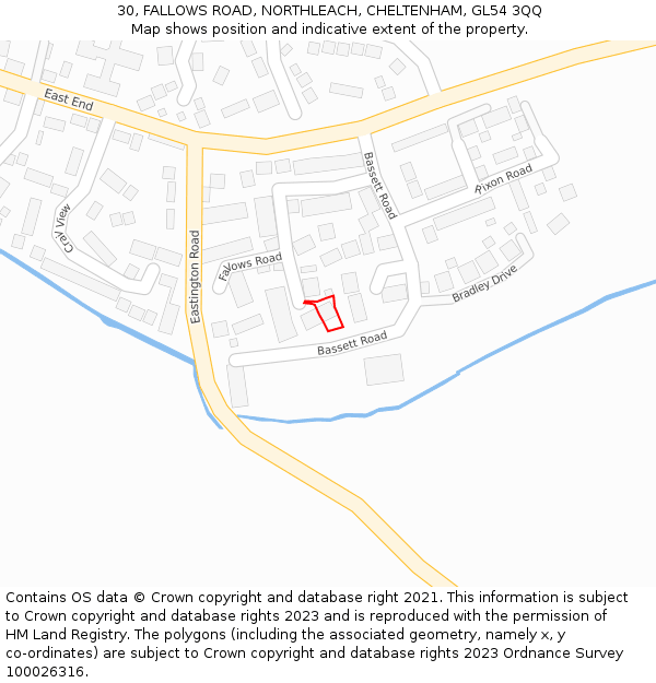 30, FALLOWS ROAD, NORTHLEACH, CHELTENHAM, GL54 3QQ: Location map and indicative extent of plot