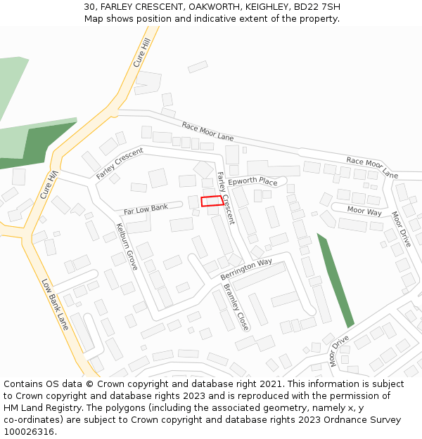 30, FARLEY CRESCENT, OAKWORTH, KEIGHLEY, BD22 7SH: Location map and indicative extent of plot
