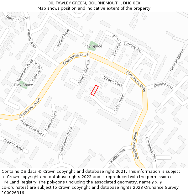 30, FAWLEY GREEN, BOURNEMOUTH, BH8 0EX: Location map and indicative extent of plot