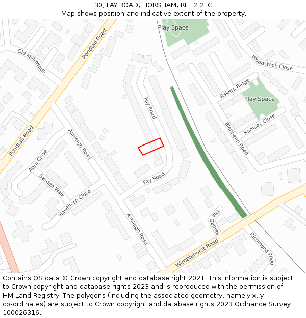30, FAY ROAD, HORSHAM, RH12 2LG: Location map and indicative extent of plot