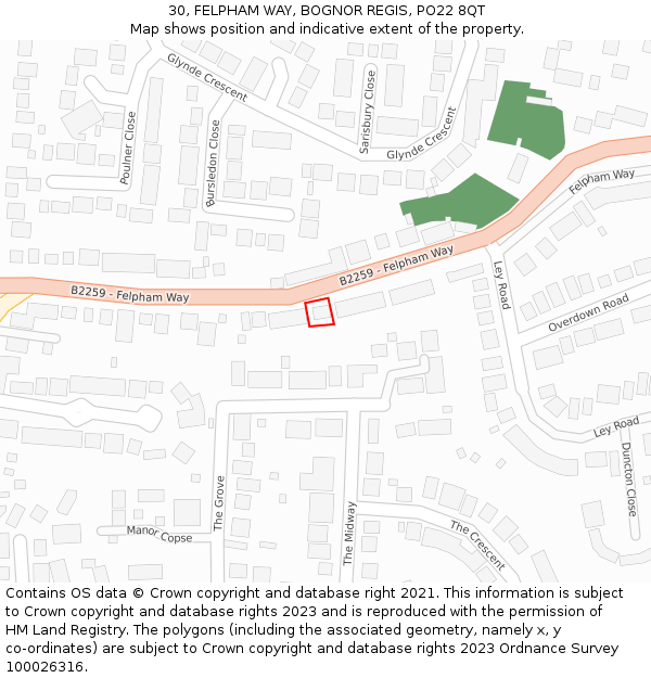 30, FELPHAM WAY, BOGNOR REGIS, PO22 8QT: Location map and indicative extent of plot