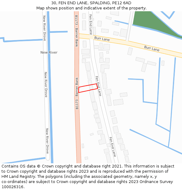 30, FEN END LANE, SPALDING, PE12 6AD: Location map and indicative extent of plot