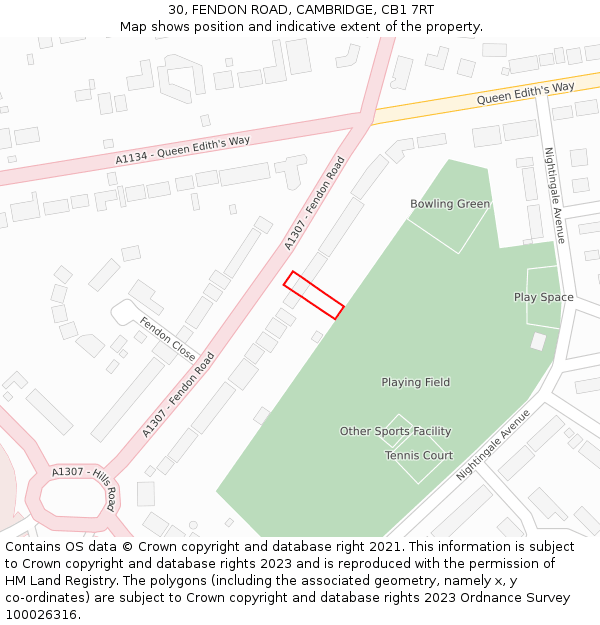 30, FENDON ROAD, CAMBRIDGE, CB1 7RT: Location map and indicative extent of plot