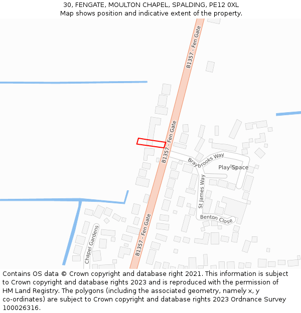 30, FENGATE, MOULTON CHAPEL, SPALDING, PE12 0XL: Location map and indicative extent of plot