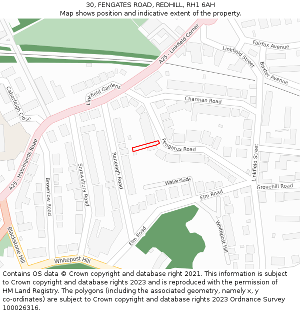 30, FENGATES ROAD, REDHILL, RH1 6AH: Location map and indicative extent of plot