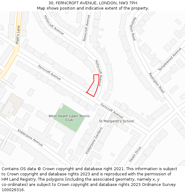 30, FERNCROFT AVENUE, LONDON, NW3 7PH: Location map and indicative extent of plot
