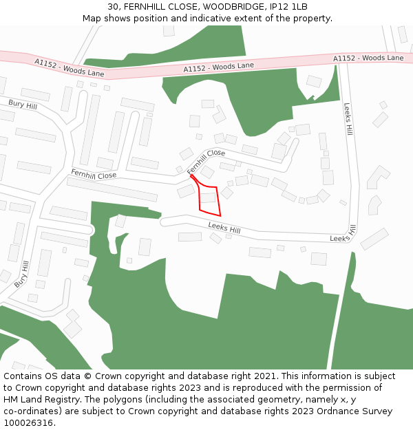 30, FERNHILL CLOSE, WOODBRIDGE, IP12 1LB: Location map and indicative extent of plot