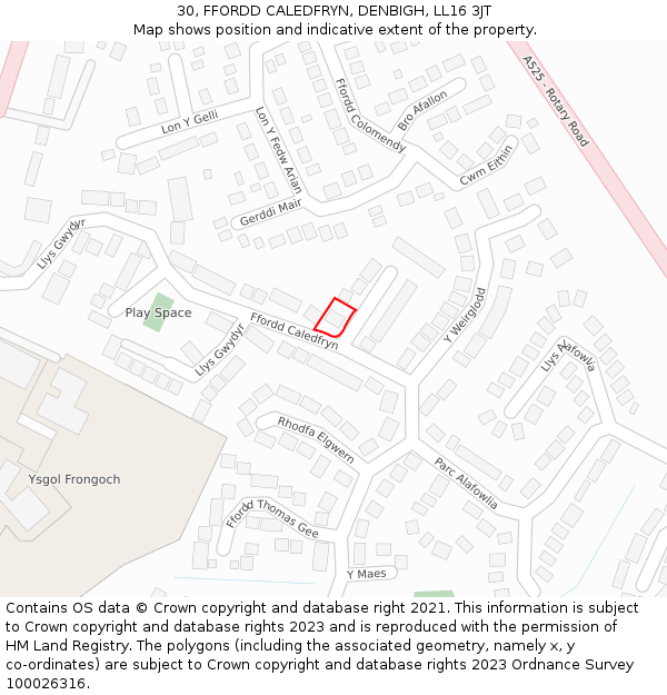 30, FFORDD CALEDFRYN, DENBIGH, LL16 3JT: Location map and indicative extent of plot