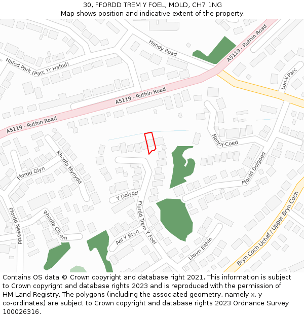 30, FFORDD TREM Y FOEL, MOLD, CH7 1NG: Location map and indicative extent of plot