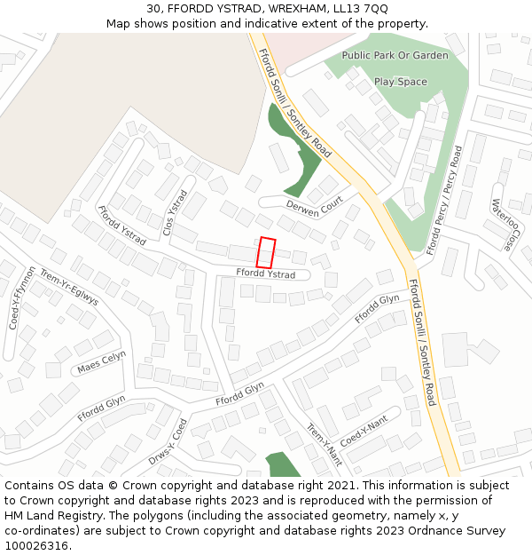 30, FFORDD YSTRAD, WREXHAM, LL13 7QQ: Location map and indicative extent of plot