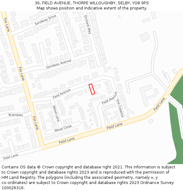 30, FIELD AVENUE, THORPE WILLOUGHBY, SELBY, YO8 9PS: Location map and indicative extent of plot